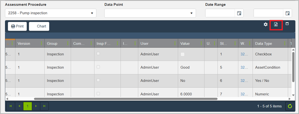 Procedure Inspection History export
