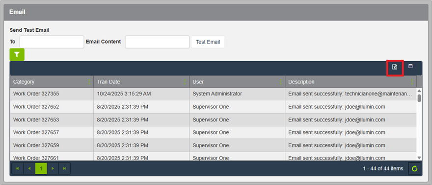 Diagnostics XLS export